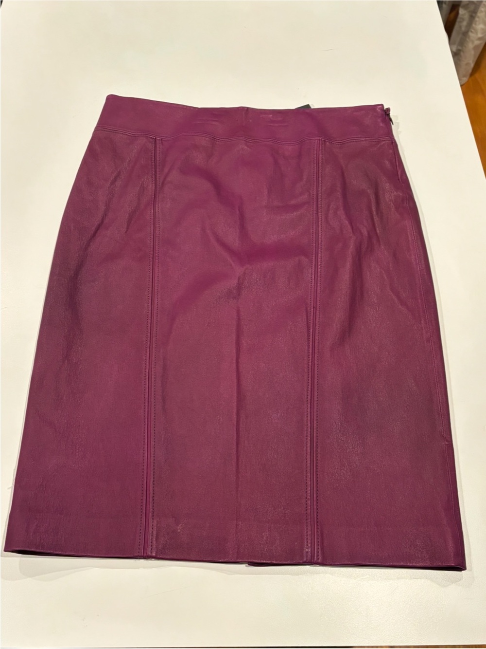 Elie Tahari NEW Reed Skirt Lamb Leather Skirt in Mulberry Womens 6 Luxury Fall